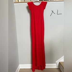 Extra large red stretchy maternity dress photoshoot